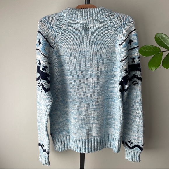 Vintage Zellers Fair Isle Icelandic Knit Pullover Sweater Blue Size Large 90s - Picture 2 of 8